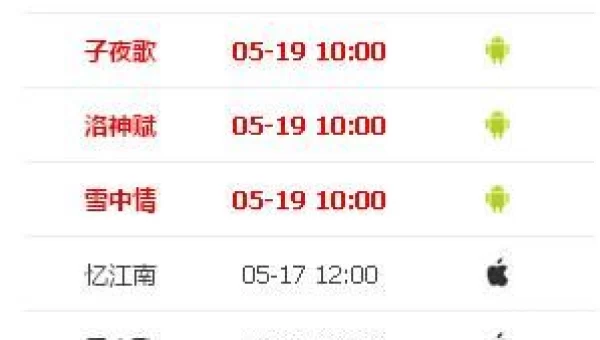 开服表手游